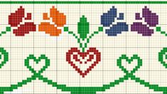 a cross - stitch pattern with flowers and hearts on the side, as well as an ornament