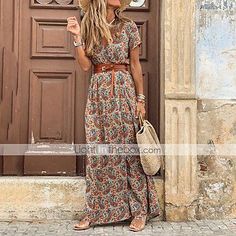 Long Floral Maxi Dress, Casual Evening Dresses, Womens Beach Dresses, Boho Mode, Boho Dresses Long, Paisley Maxi Dress, Paisley Print Dress, Short Sleeve Maxi Dresses, Beach Maxi Dress