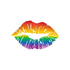 a rainbow colored lipstick with the word kiss on it's lip and bottom corner