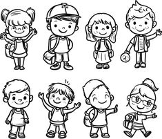 cartoon kids with different poses and expressions