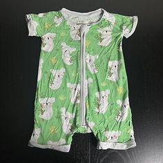 LITTLE SLEEPIES Baby Size 6-12M Green Koala Print Bamboo Zippy Short Pajamas  | eBay Short Pajamas, Pajama Shorts, Baby Size, Koala