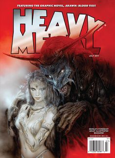 the cover to heavy metal magazine, featuring an image of a demon and a woman