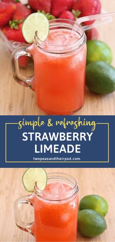 Strawberry Limeade is a refreshing way to cool down this summer! This recipe is simple to make, featuring sweet and sour flavors with fresh strawberries in the mix. Whip up a big pitcher of this special drink for kids and adults to enjoy! Pin this for later! Summer Drinks Kids, Strawberry Drink Recipes, Limeade Drinks, Strawberry Limeade, Limeade Recipe, Pitcher Drinks, Kid Friendly Drinks, Strawberry Drinks, Strawberry Lime