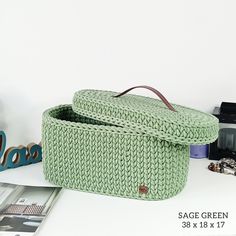 Crochet oval basket with a lid made of high quality cotton cord.  SIZE: lenght/width/height 30cm/13cm/18cm   11,81inch/5,12inch/7,09inch  HEIGHT with lid around 21cm / 8,27inch 35cm/18cm/20cm   13,78inch/7,09inch/7,87inch  HEIGHT with lid around 23cm / 9,05inch 38cm/18cm/17cm   14,57inch/7,09inch/6,69inch  HEIGHT with lid around 20cm / 7,87inch Colors of the lid handle: black or brown (write the chosen color in the comment to the order you place) * Made of thick cotton string, which makes it sti Crochet Box With Lid, Teriko Basket, Crochet Oval Basket, Crochet Basket With Lid, Crochet Oval, Oval Basket, Crochet Placemat Patterns, Crochet Storage Baskets, Crochet Bowl