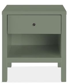 a small green nightstand with one drawer open