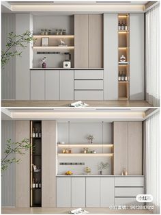 two pictures of the same kitchen in different stages of being built into each other's walls