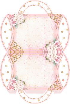 an ornate pink and gold frame with flowers on the border, surrounded by polka dots