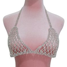 Natasha Couture Bralette Top Silver Crystal Rhinestone Bling Sparkle Adjustable New With Tags! Size: One Size Color: Silver Rhinestone Design Silver Tone Hardware Sleeveless Plunging V-Neck Aluminum Couture, Bedazzled Bra Diy, Diamond Bralette, Top Strass, Bling Outfits, Diamond Bra, Bra Art, Crystal Bra, Rhinestone Bra