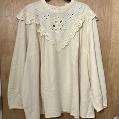 Nwt Cutie Madewell Cut Out Collar Cream Blouse. Super Cute With Wide Leg Jeans. Balloon Sleeves Blouse, Ruffle Collar Top, Boho Plaid, Madewell Blouse, Beige Boho, Cuffed Top, Cream Blouse, White Denim Jeans, Plaid Blouse