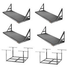 four different views of a metal shelf