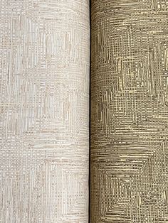 two different types of wall coverings in beige and white colors, one with an interesting pattern