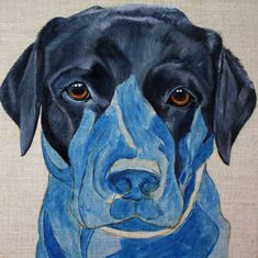 a painting of a black and blue dog