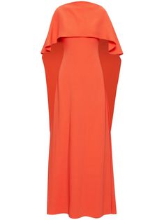 orange stretch-silk georgette crepe cape design round neck armholes U-back concealed rear zip fastening floor-length Oscar De La Renta, Cape Designs, Yoko London, Wedding Guest Looks, Versace Outfit, Orange Dress, Fashion Design Clothes, Designer Gowns, Lady Dior