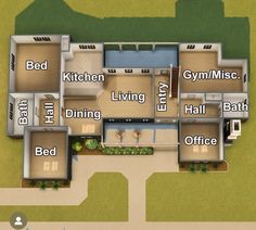 an overhead view of a floor plan for a house with lots of rooms and bathrooms