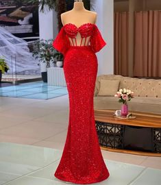 Sexy Red Off The Shoulder Evening Dresses Illusion Red Mermaid Dress, Off Shoulder Evening Dress, Red Mermaid, Prom Evening Dress, Dinner Dress Classy, Prom Ideas, Sequin Evening Dresses, Red Prom, Illusion Dress