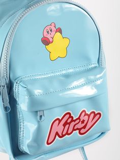 a blue backpack with a cartoon character on it