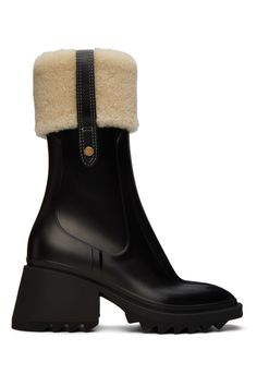 Chloé: Black Betty Boots | SSENSE Black Calf Boots Outfit, Calf Boots Outfit, Betty Boots, Black Betty, Chloe Shoes, Rubber Boots, Black Square, Designer Boots, Mid Calf Boots