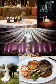 a collage of wedding photos and food