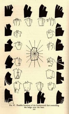 an old book with black and white drawings on the page, which shows different types of clothing