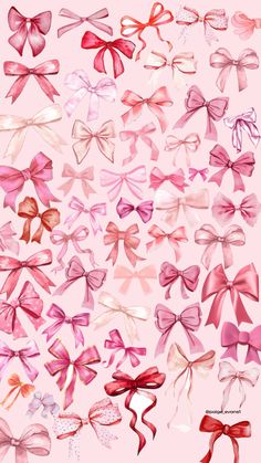 a bunch of pink and red bows on a pink background