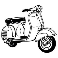 a black and white drawing of a scooter