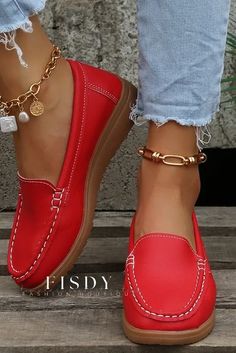 Fisdy - Premium Round Toe Flat Casual Shoes Round Toe Flats Shoes, Women's Slip Ons, Comfortable Loafers, Wedge Loafers, Wedges Style, Casual Flat Shoes, Casual Loafers, Heeled Loafers, Casual Flats