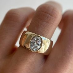 The Harlow Cigar Band Engagement Ring – Marrow Fine Thick Gold Diamond Ring, Bad Engagement Rings, Custom Engagement Ring Vintage, Rubover Engagement Ring, Thick Band With Diamond, Antique Unique Engagement Rings, Gold Chunky Wedding Ring, Wedding Ring Thick Gold Band, Wedding Bands For Bezel Rings