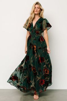 Layla Tulle Maxi Dress | Olive + Rust | Baltic Born Jewel Tone Dress, Wedding Guest Outfit Fall, Tulle Maxi Dress, Maxi Outfits, Baltic Born, Green Velvet Dress, Velvet Maxi Dress, Burnout Velvet, Velvet Maxi