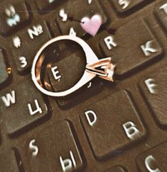 a pair of scissors sitting on top of a computer keyboard with the word love spelled below it