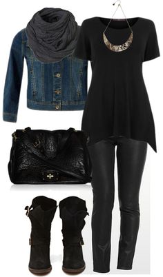 "Black & Denim - Plus Size" by alexawebb ❤ liked on Polyvore Look Grunge, Black Clothes, Look Plus Size, Ținută Casual, Looks Plus Size, Jeans Jacket, Modieuze Outfits, Plus Size Fashion For Women