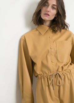 Yoyo Leather Cargo Shirt in Honey Beige – The Frankie Shop Long Cardigan And Dress, Cargo Jumpsuit, Cargo Shirts, Pullover Poncho, Knife Pleat, Leather Jumpsuit, Trench Dress, The Frankie Shop, Frankie Shop