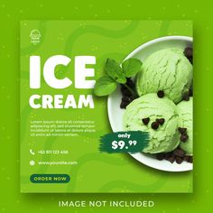 green ice cream poster with chocolate chips and mint leaves