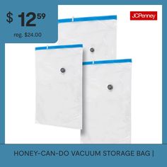 two white bags with blue handles are on sale for $ 12 99 or each bag