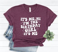 "It's Me Hi I'm The Birthday Girl Shirt,Birthday Party Shirt,Birthday Squad,Youth Birthday Girl Shirt,Birthday Shirt,Birthday Girl Shirt How to order: 1.- Please, check our available sizes, colors and measurements. 2.- Choose your design. 3.- Enter your shirt Color (Primary color) For Example; Black 4.- Enter your Size (They fit pretty true to size!) 5.- Click add to cart. You can go back to add more products!! 6.-Click \"Proceed to check out\" 7.- When you check out, you can add a note to seller for any request Our brand is BELLA CANVAS UNISEX.  Solid colors are 100% cotton, heathers are 58/42% cotton/ polyester. Athletic Heather  is 90/10 airlume combed and ringspun cotton/polyester . Retail fit Unisex sizing Coverstitched collar and sleeves Shoulder-to-shoulder taping Side seams Tear aw Its Me Hi Im The Birthday Girl Its Me, Gymnastics Shirts, Gymnastics Mom, Birthday Girl Shirt, Birthday Party Shirt, Custom Printed Shirts, Birthday Wishlist, Girl Shirt, Childrens Party