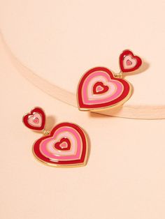 Cute Heart Fashion, Lovecore Earrings, Lovecore Jewelry, Shein Earrings, Lovecore Fashion, Valentines Accessories, Earrings Shein, Fran Fine, Pink Heart Earrings