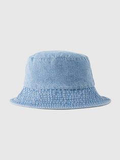 Soft cotton denim bucket hat.  Stitching at flutter brim.  For more fit and sizing info, check out our Size Guide. Hats, Cross Stitching, Denim Bucket Hat, Kids Denim, Gap Kids, Bucket Hat, Gap, Stitching, Blue