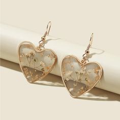 New Flower Heart Earring Gold Tone Alloy Gold Heart Earring, Botanical Earrings, Heart Shaped Earrings, Heart Drop Earrings, Accessories Jewelry Earrings, Bar Earrings, Flower Heart, Earrings Collection, Circle Earrings