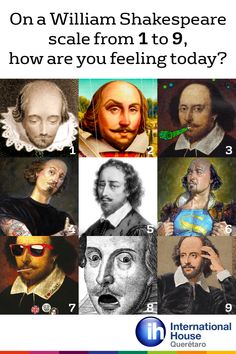 an image of shakespeare's faces with the words, on a william shakespeare scale from 1 to 9 how are you feeling today?