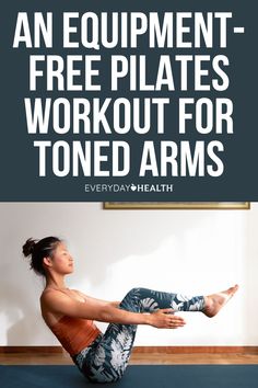 a woman doing an exercise with the words, an equipment - free plates workout for toned arms