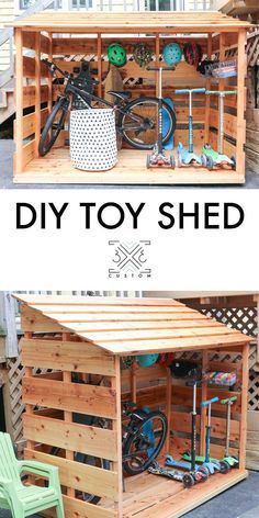 the diy toy shed is made out of pallets