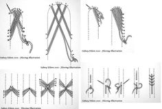 four different types of knitting needles are shown in three separate pictures, each with the same thread pattern