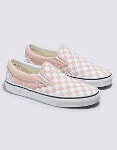 Vans Checkerboard Classic Slip-On Shoes. Iconic Slip-On Shoe. Low Profile Canvas Uppers. Classic Checkerboard Print. Supportive Padded Collars. Elastic Side Accents. Signature Rubber Waffle Outsoles. Imported. Vans Slip On Checkerboard, Cute Converse Shoes, Vans Checkerboard Slip On, Vans Shoes Fashion, Checkerboard Vans, Vans Shoes Women, Church's Shoes, Cute Vans, Vans Checkerboard