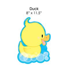 a yellow rubber ducky on top of a blue stick with bubbles in it's mouth