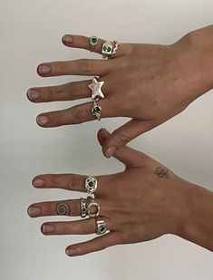 Etsy Silver Rings, Funky Rings Silver, 90s Silver Jewelry, Statement Silver Jewelry, Silver Ring Collection, Silver Rings Hand, Mixed Metals Jewelry Aesthetic, Funky Silver Jewelry, Funky Jewelry Silver
