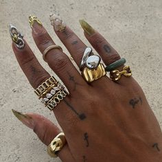 Chroma – Filosophy Nails Tattoo, Dope Jewelry Accessories, 1 Tattoo, Dope Jewelry, Jewelry Lookbook, Stacked Jewelry, Funky Jewelry, Funky Nails