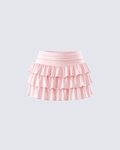 Pink + ruffled + mini = the perfect skirt, period 💗 Featuring a low rise fit, three tiered ruffles, and ruched detailing at the waistband - this skirt, made from jersey fabric, is the perfect sweet girl staple 😊 Pink Ruffle Mini Skirt, Skirt Pink Outfit, Nanny Outfits, Mini Ruffle Skirt, Bold Skirt, Nanny Outfit, Pink Ruffle Skirt, Light Clothes, Denim Tube Top