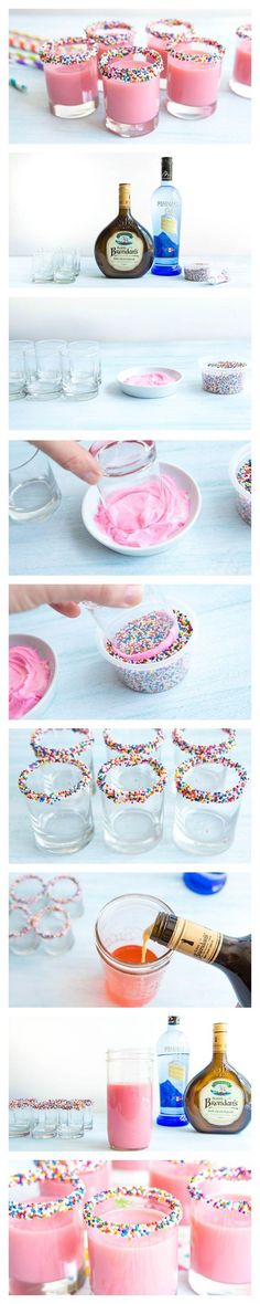 there are many plates and bowls with sprinkles on them, all in different colors