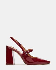 MAEGAN WINE PATENT Vince Camuto Heels, Shoe Inspo Heels, Red Slingback Heels, Cherry Heels, Dark Red Shoes, Red Mary Jane Heels, Maroon Heels, Mango Heels, Block Heel Slingback