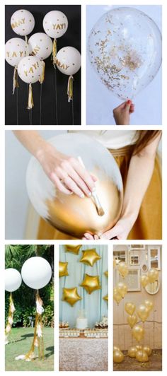 Lovely Ideas For Gold Balloons! حفل توديع العزوبية, Anniversaire Diy, Golden Birthday, Festa Party, 18th Birthday Party, 60th Birthday Party, Gold Balloons, Gold Party, 50th Wedding