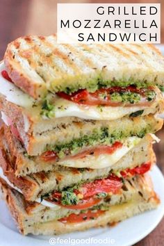 grilled mozzarella sandwich stacked on top of each other with text overlay